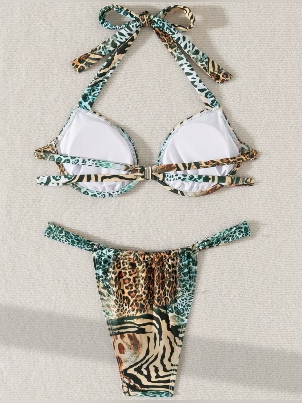 Leopard Zebra Animal Print Halter Underwire Bikini Set - Picture 6 of 13